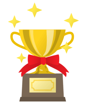 輝いている金のトロフィーのイラスト