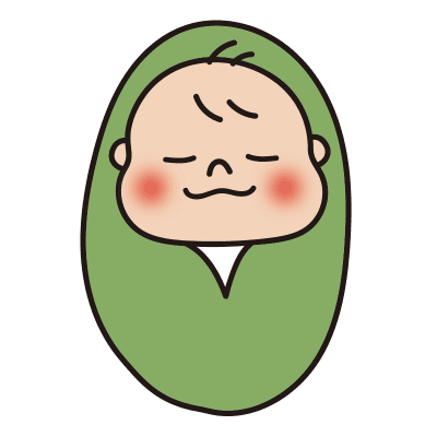 おくるみに包まれている赤ちゃん（緑）