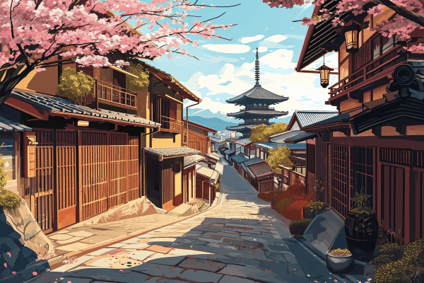 京都の街　桜　風景_s