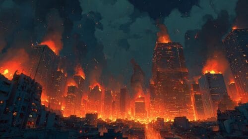 火災がおきた街 世界の終わり